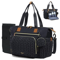 Tonyeee diaper bag tote with quilted nylon outer for stylish organization on the go