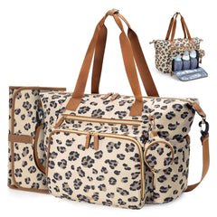 Tonyeee leopard diaper bag front view with spacious storage and chic design