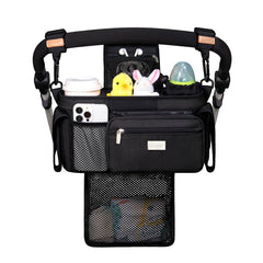 TOPDesign universal stroller organizer with detachable-mesh-bag keeps essentials within easy reach.