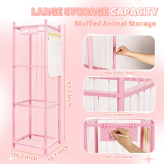 TOPHDY stuffed animal storage organizer pink close-up shelves details