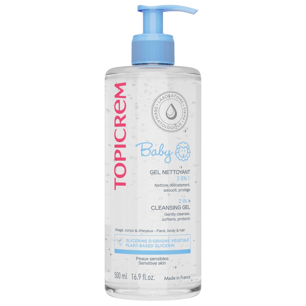 Topicrem 2-in-1 cleansing gel 500ml bottle for gentle baby cleansing
