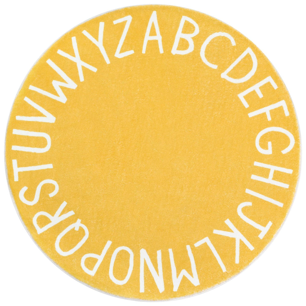 Topotdor Alphabet Round Rug; 63in yellow creates a safe, engaging play surface for kids.