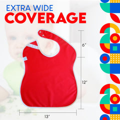 Toppy Toddler bib waterproof front keeps clothing dry at messy meals.