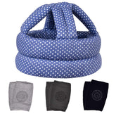 TORASO baby helmet with blue dots, front view showing soft cushioning for playtime
