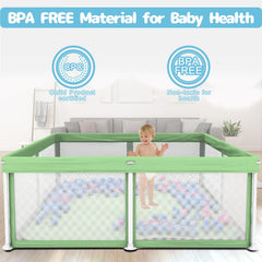 TOREVSIOR mesh walls provide breathable visibility while baby plays.