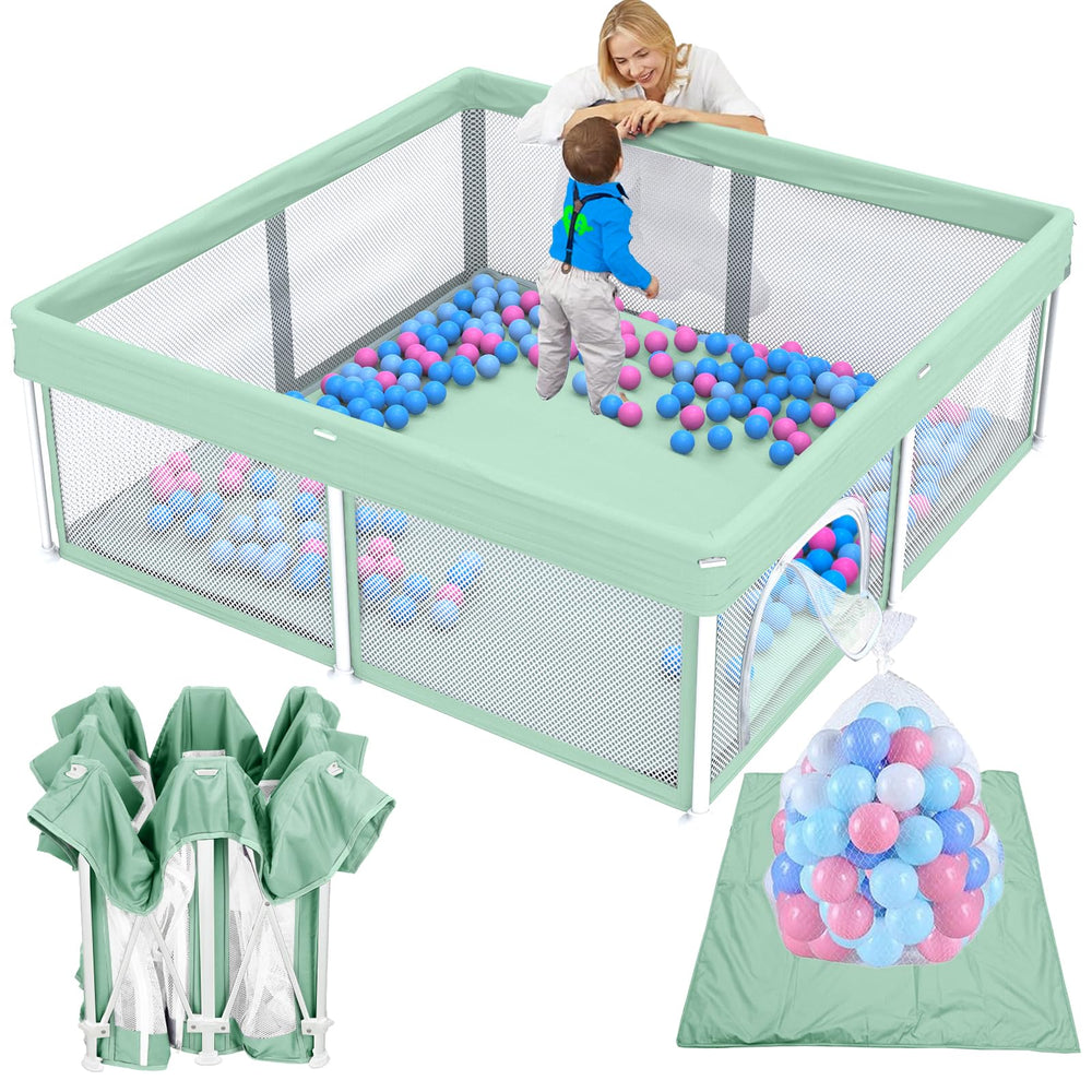 TOREVSIOR foldable playpen with 50x50 inch space for safe exploration.