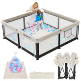 TOREVSIOR foldable baby playpen folded for compact storage and portability.