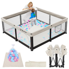 TOREVSIOR foldable baby playpen folded for compact storage and portability.