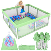 TOREVSIOR foldable baby playpen with mat, quick setup for on-the-go playtime.