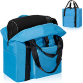 TORIBIO backless booster bag in blue front view for easy travel storage.