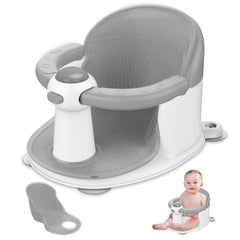 TOSGN baby bath seat grey front view with ergonomic backrest for comfy baths