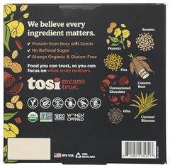 TOSI Organic Peanut Dark Chocolate Superbites label highlighting organic ingredients