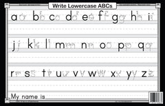 Tot Talk placemat back side with phonics exercises for writing practice
