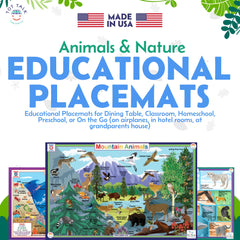 Tot Talk Mountain Animals placemat coloring side inspires creativity during meals.