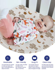 TotAha cactus pack n play sheets on crib mattress demonstrating stretch-fit softness