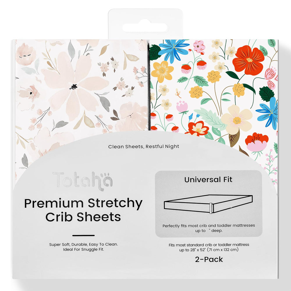 TotAha Floral crib sheet close-up of soft knit fabric for gentle baby skin