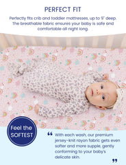 TotAha Pink Rainbow crib sheet two-pack offers all-season softness.