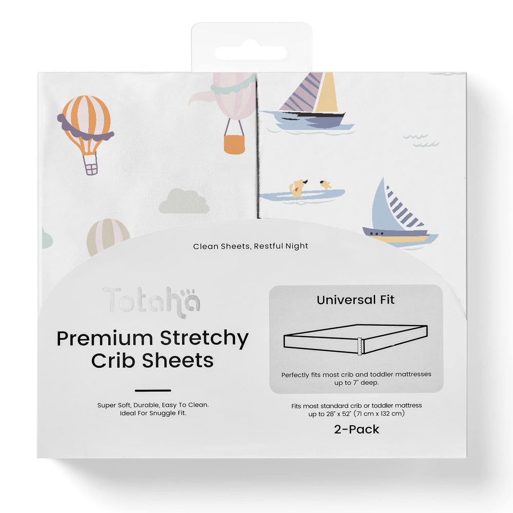 TotAha premium crib sheets with balloon pattern for a cozy baby sleep space