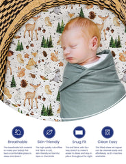 TotAha forest animals fabric closeup reveals soft, breathable TotCare weave