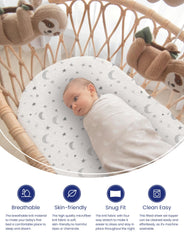 TotAha premium soft bassinet sheet Grey Sky: smooth, durable fabric for long-lasting sleep support.