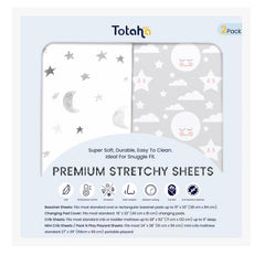 TotAha premium soft bassinet sheet Moon: breathable, cozy sleep surface for baby.