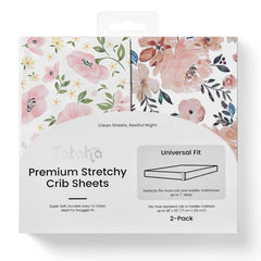 TotAha Meredith allover floral crib sheets offer soft fabric for comfortable baby sleep.