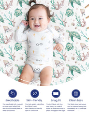 TotAha Sea Animal crib sheet soft-knit fabric highlights breathable comfort for warm nights.