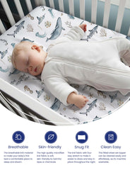 TotAha Sea Animal mini crib sheet closeup of soft stretchy fabric