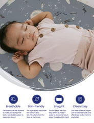 TotAha Space crib sheet close-up shows soft, silky fabric