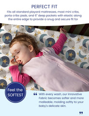 TotAha Space pattern on mattress demonstrates soft, smooth TotCare fabric.