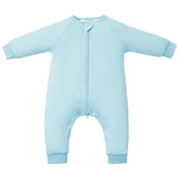 TOTBASIC 1.0 TOG sleep sack with feet in baby blue front view, cozy year round warmth.