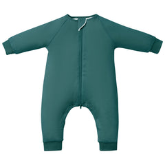 TOTBASIC sleep sack with feet in emerald shows full coverage for active toddlers.