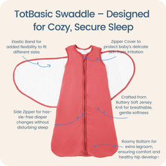 TOTBASIC 3-Way adjustable swaddle with Velcro fasteners for growing infants.