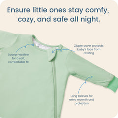 TOTBASIC sleep sack 2-way zipper close-up for easy dressing