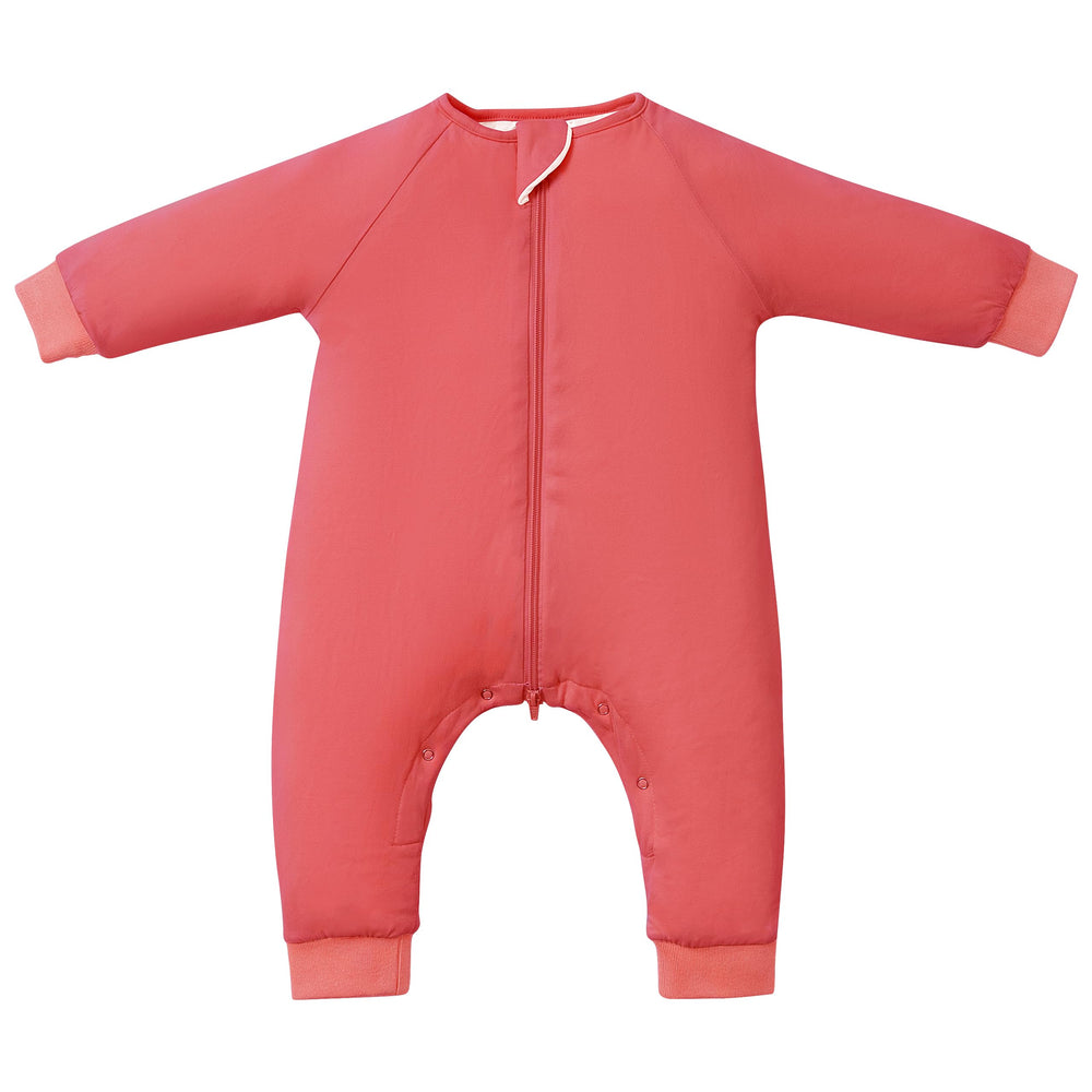 TotBasic baby sleep sack with feet in Apple Blossom keeps baby cozy while allowing leg movement.