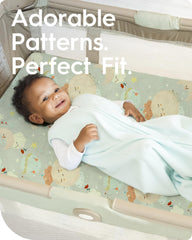 TotBasic moon-pattern sheets provide a snug fit for a gentle night routine.