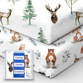 TOTBASIC crib sheet Netural forest pattern laid flat for cozy nursery decor