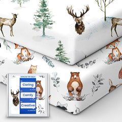 TOTBASIC crib sheet Netural forest pattern laid flat for cozy nursery decor