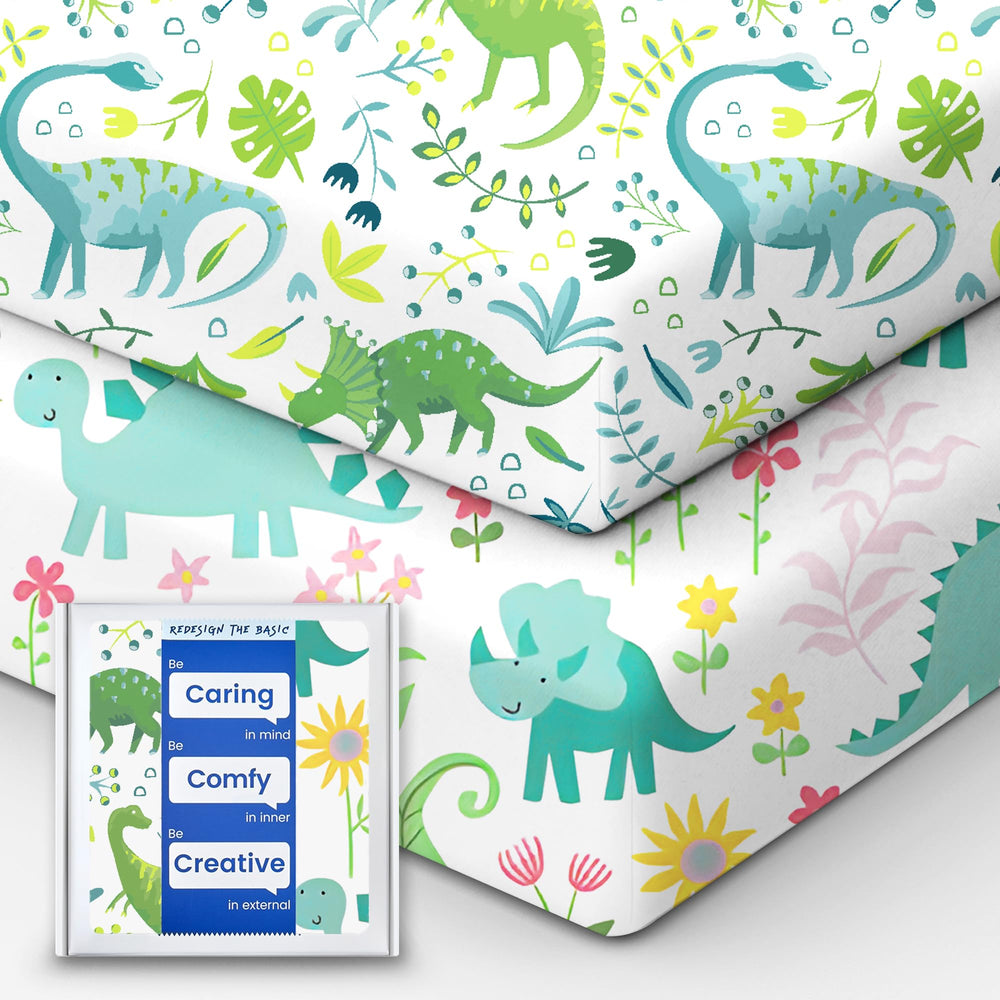TOTBASIC dinosaur-pattern crib sheets showcase playful visuals for a cozy nursery