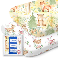 TotBasic forest bassinet sheet on mattress offers soft, skin-friendly comfort.