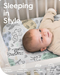 TOTBASIC cartoon safari design mini sheets provide playful style and breathable comfort