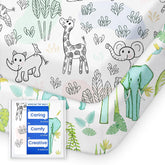 TOTBASIC elephant-pattern mini crib sheets offer gentle softness and secure fit
