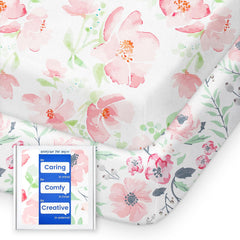 TotBasic pink floral pack n play sheets in soft jersey knit