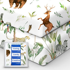 TOTBASIC packaging image; gift-ready crib sheets for baby showers.