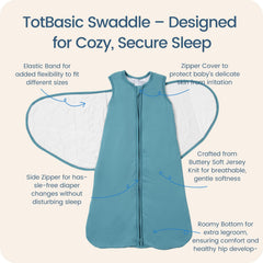 TOTBASIC swaddle-sleep-sack Velcro close-up showing adjustable fit for growing babies.