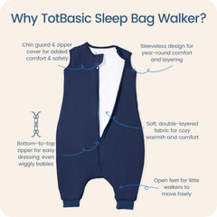 TOTBASIC toddler sleep sack with feet navy back view shows roomy fit