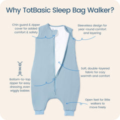 TOTBASIC Toddler Sleep Sack with Feet side profile highlights freedom of movement for active walkers.