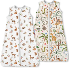 TOTBASIC Forest Whimsy toddler sleep sack in-pack view for easy two-pack storage.