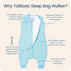 TOTBASIC breathable baby blue sleep sack with feet for toddler comfort