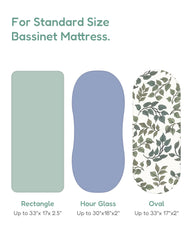 TotChill bassinet sheet in green leaf print, gentle fit for cozy naps.